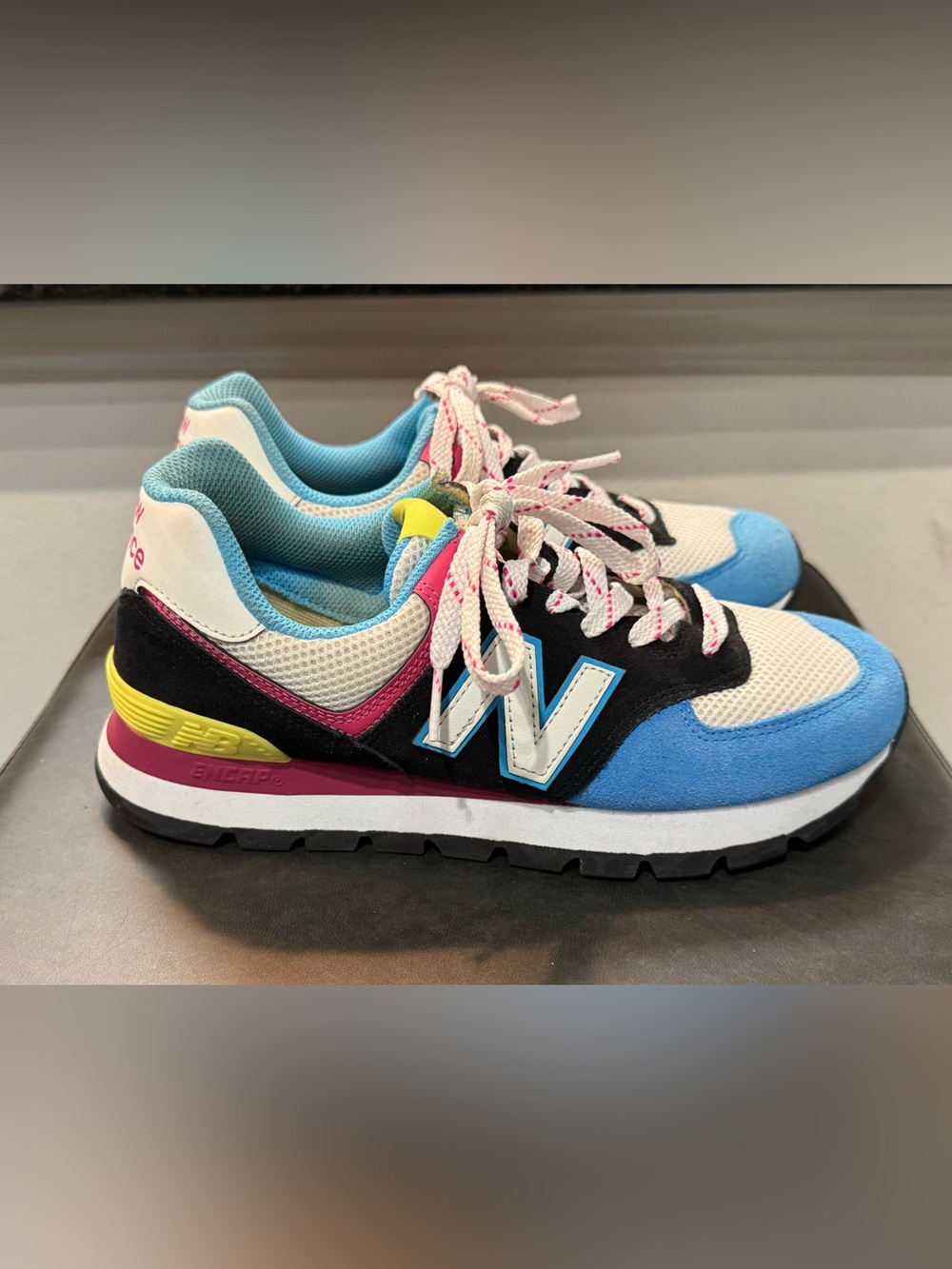 New Balance Multicolor Retro Runner — Blue, Black, Pink & Yellow